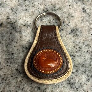 Vintage Dooney & Bourke Brown and Cream Leather Teardrop Key chain